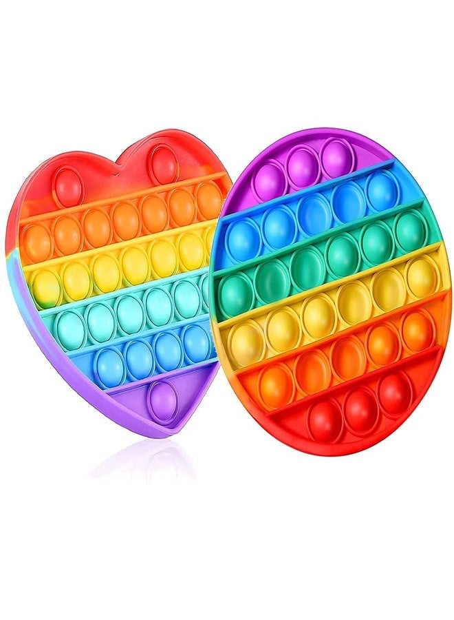 AIMERS 2 Pack Rainbow Pop Fidget Toys, Round and Square, Colorful Push Pop Bubble Squeeze Toy, Silicone Sensory Gadget for Stress, Popper Gift for Kids, Children, Teens, Adults (Round + Heart) - Image 1